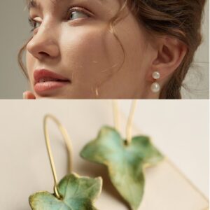Olive Green Leaf Earrings, Green Ivy Leaf Earrings, Nouveau Boho Earrings, Autumn Long Earrings, Lily Pad, Boho Jewelry, OLIVE IVY EARRINGS